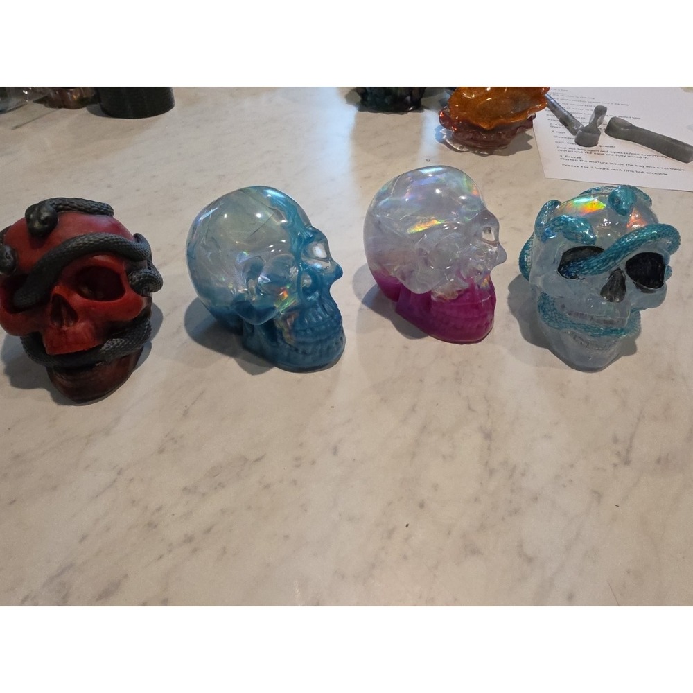Skull Paperweight Green Resin